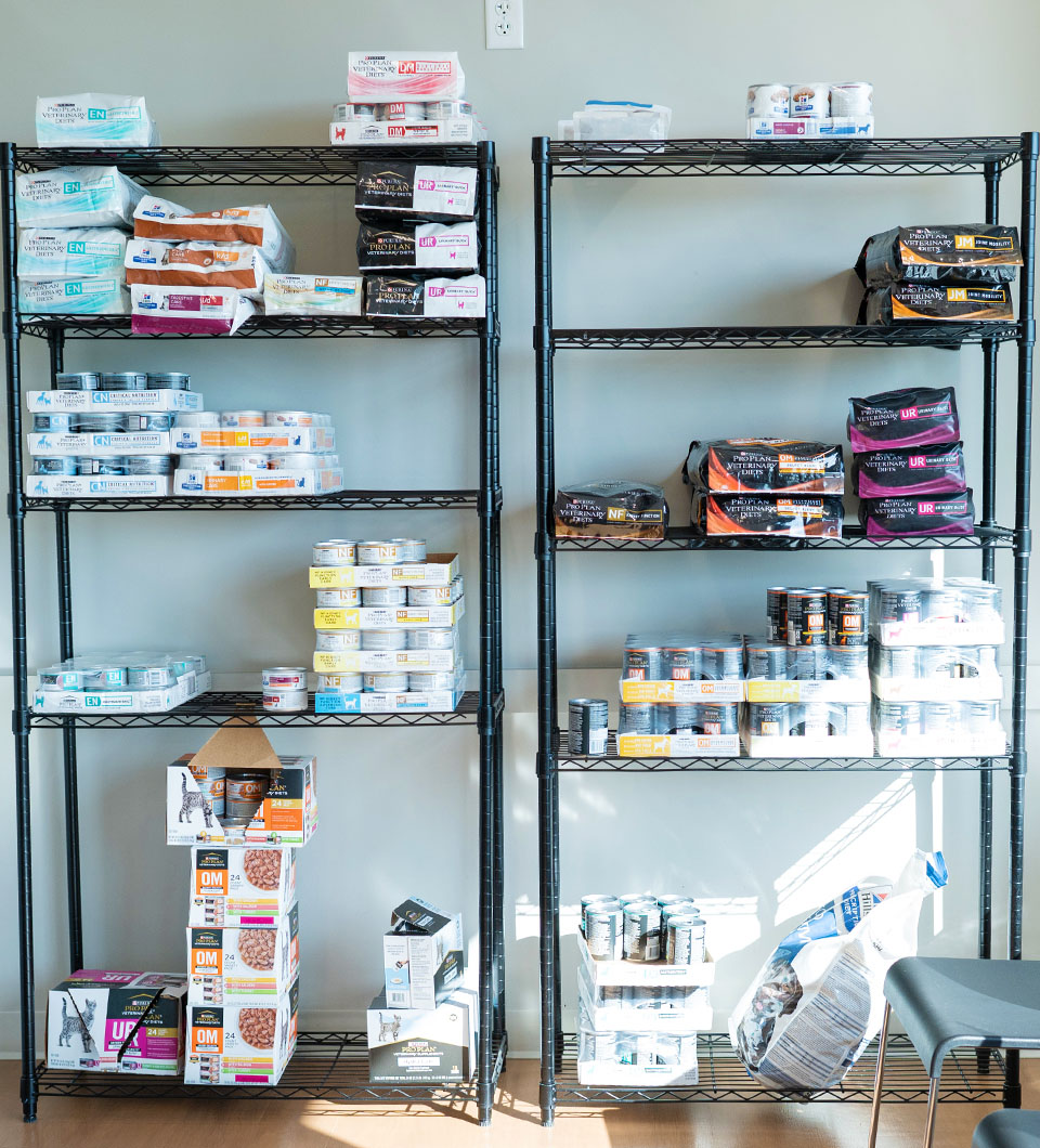 food rack at Westmonte Animal Clinic